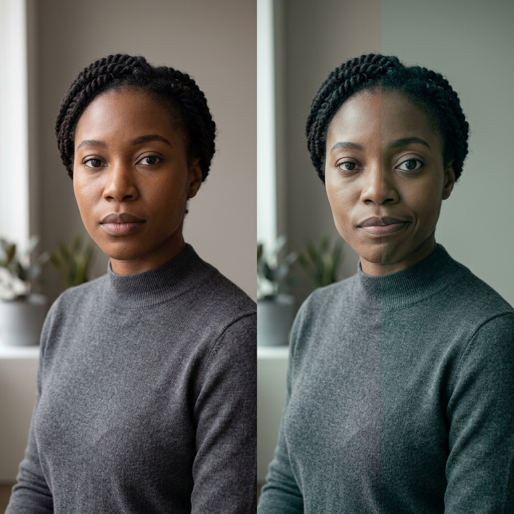 A portrait showing digital identity violation and loss of control over personal image