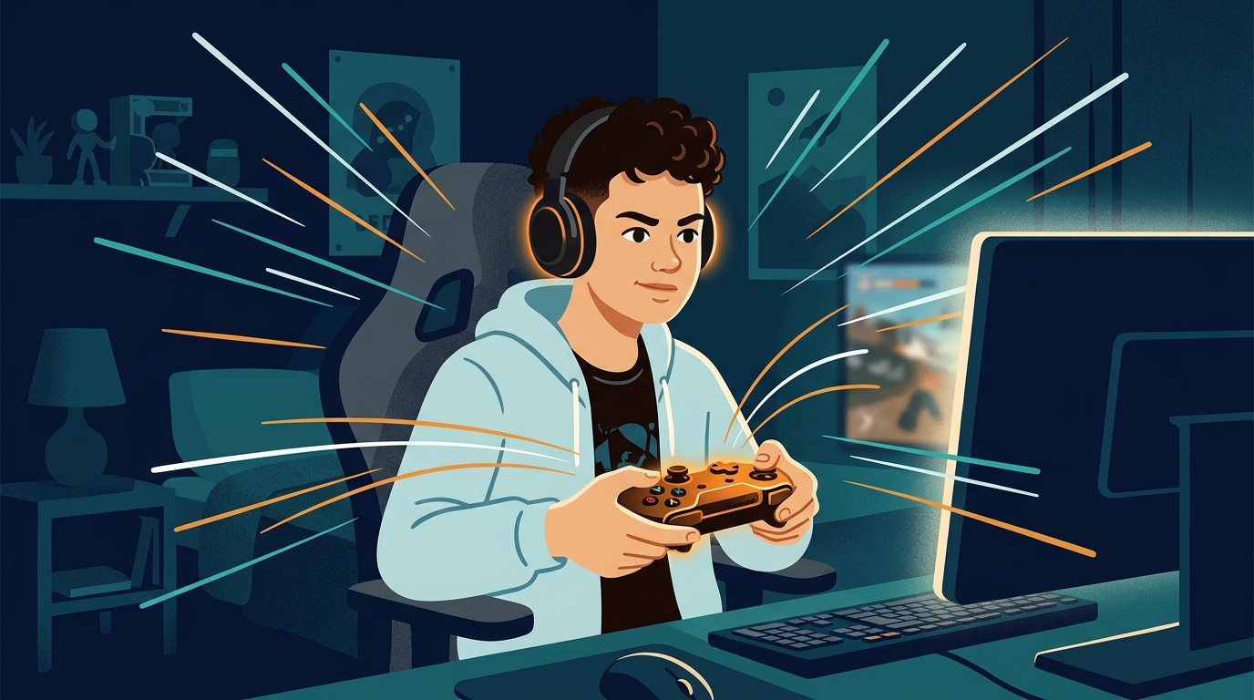 Gamer with VPN protection for low-lag gaming