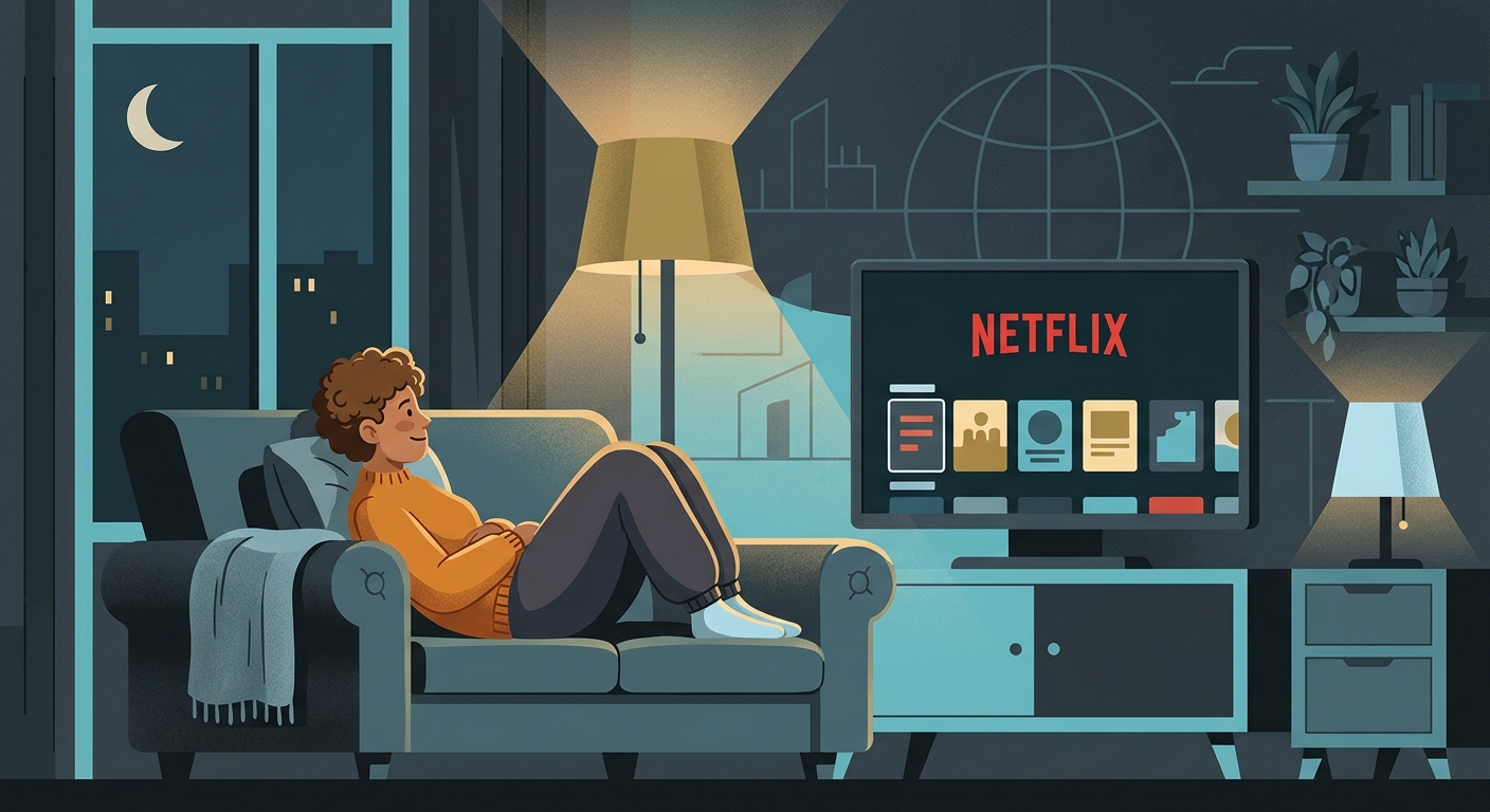 Person relaxing watching Netflix globally with VPN