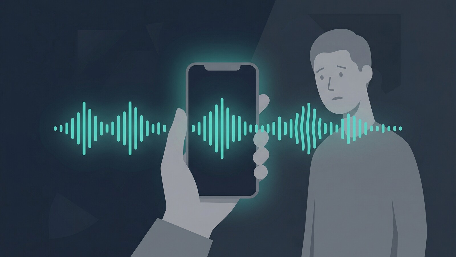 Phone with audio waveforms illustrating AI voice cloning scam concept
