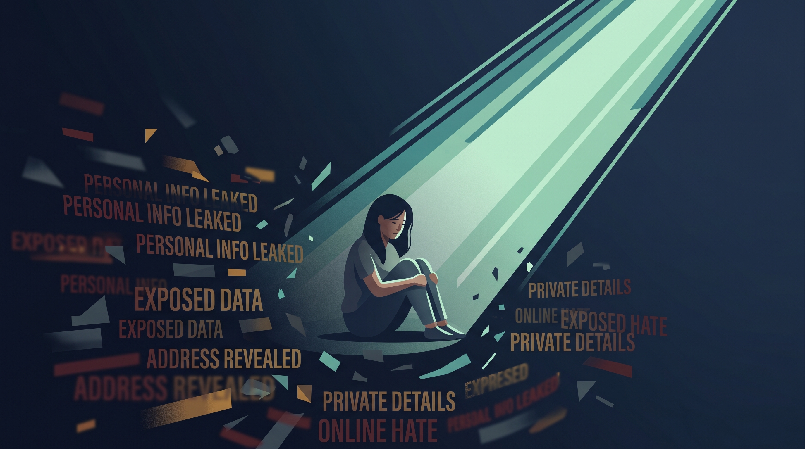 Editorial illustration of a person reclaiming their digital identity from blurred distortions