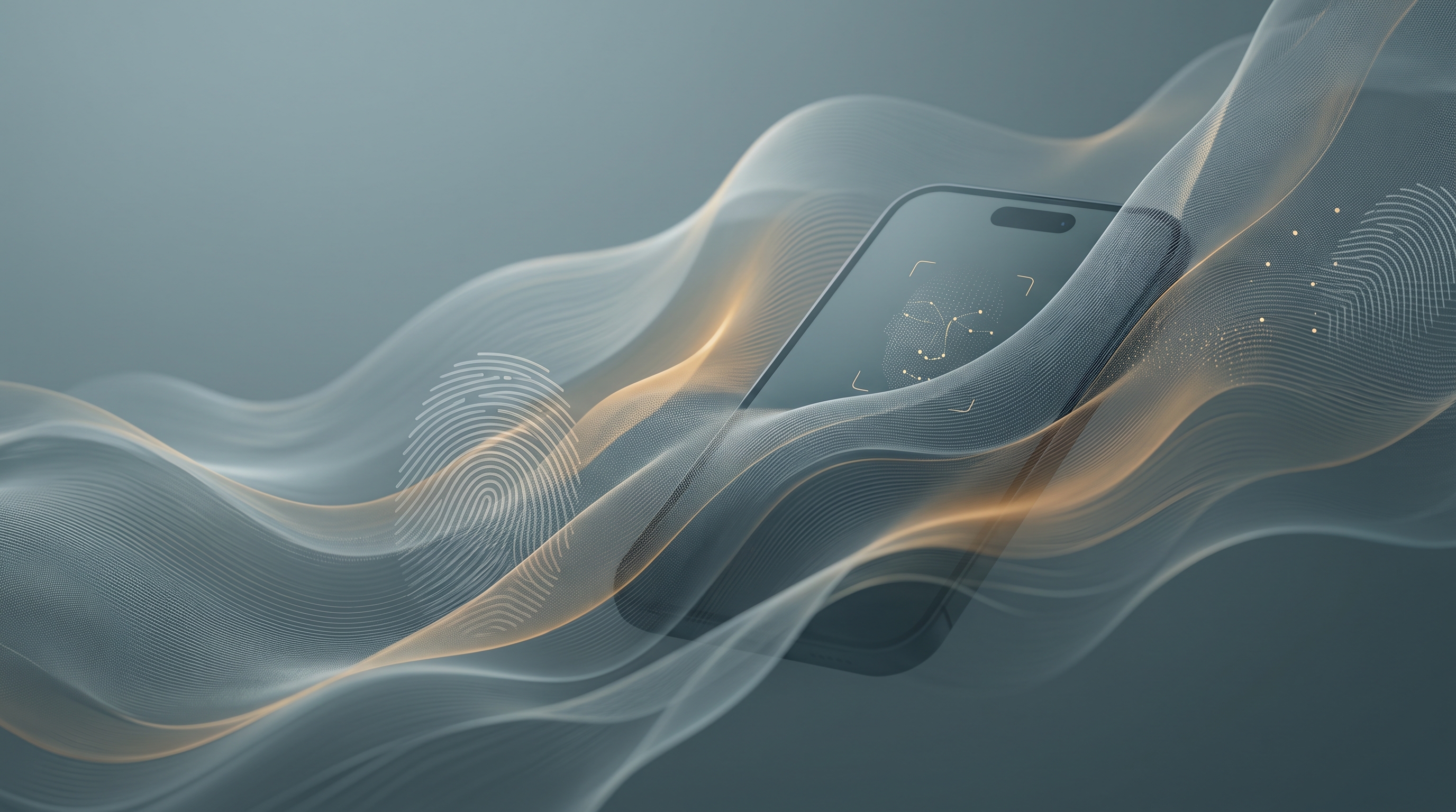 Biometric data security concept showing Face ID and fingerprint protection