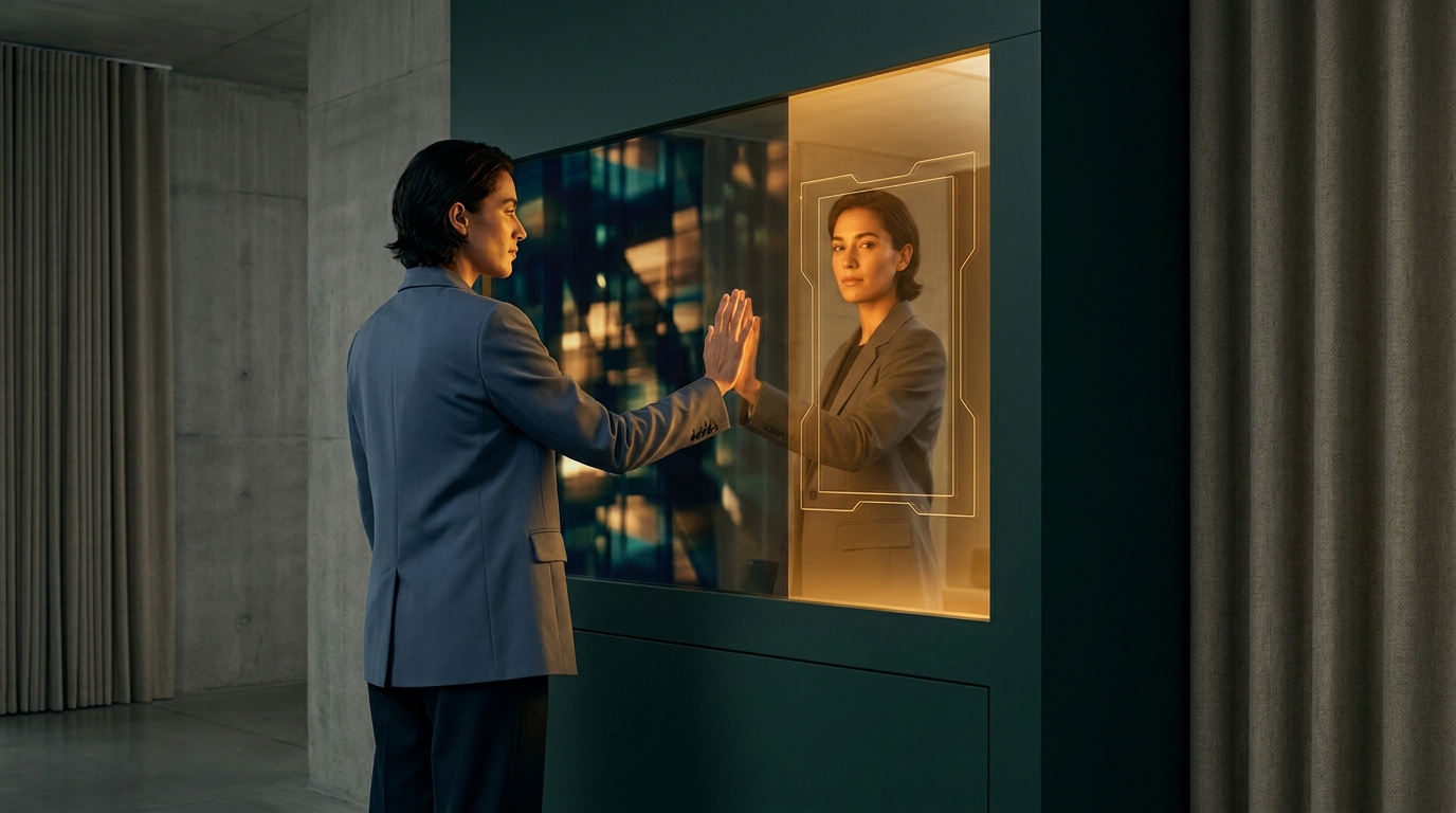 Illustration of digital likeness being harvested from family photos by AI bots