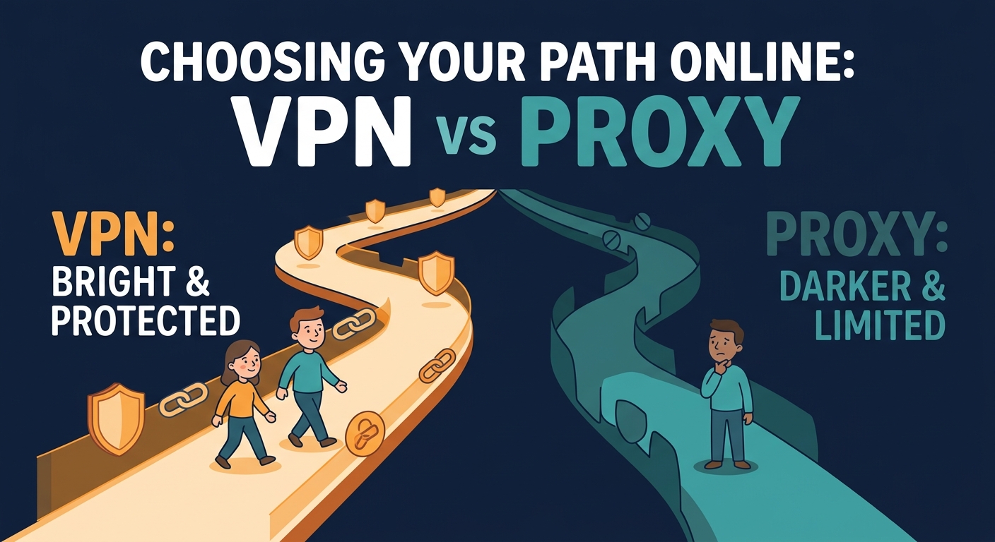 VPN vs Proxy comparison on iPhone and Mac showing encryption and speed trade-offs