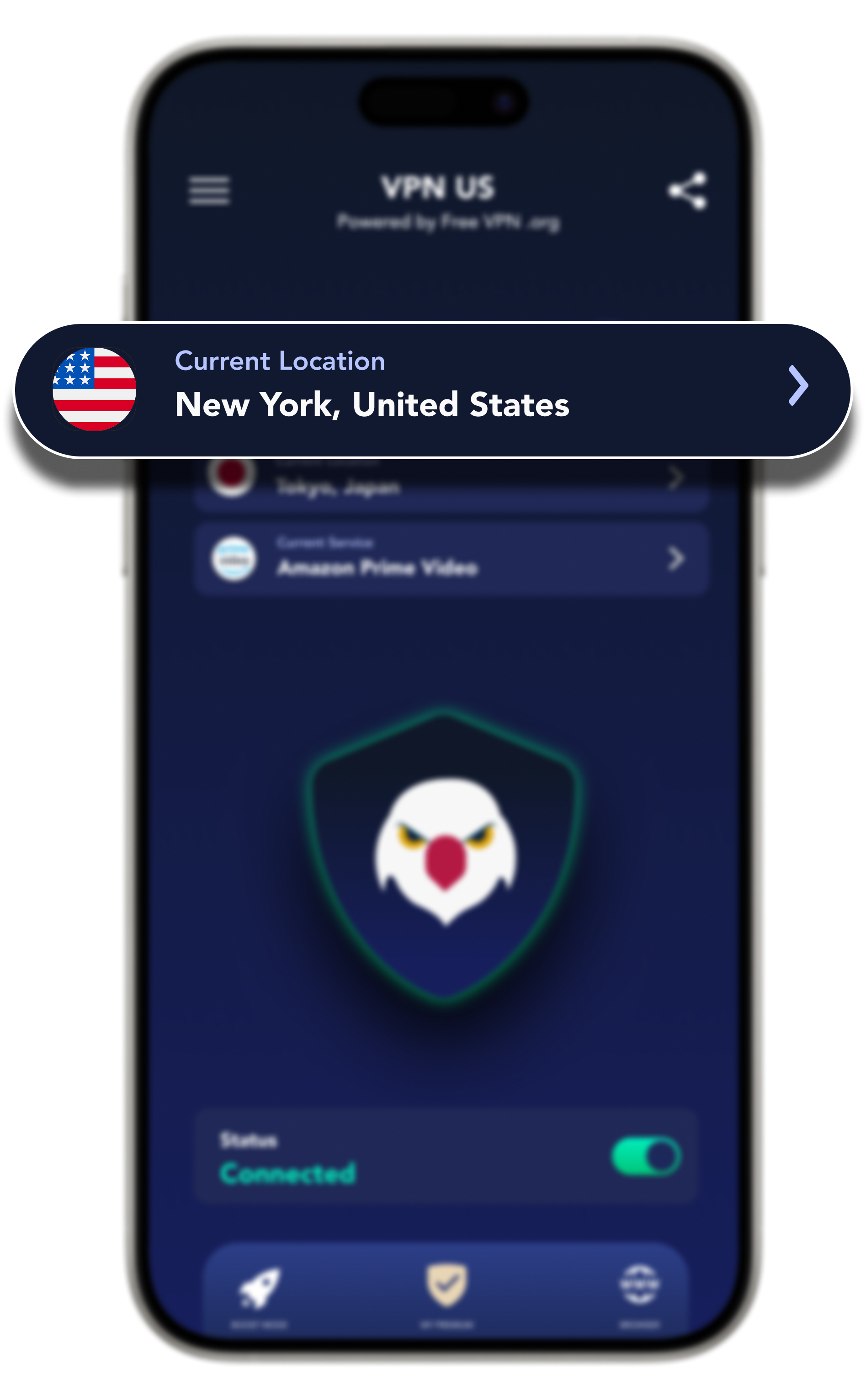 A region selected in VPN US