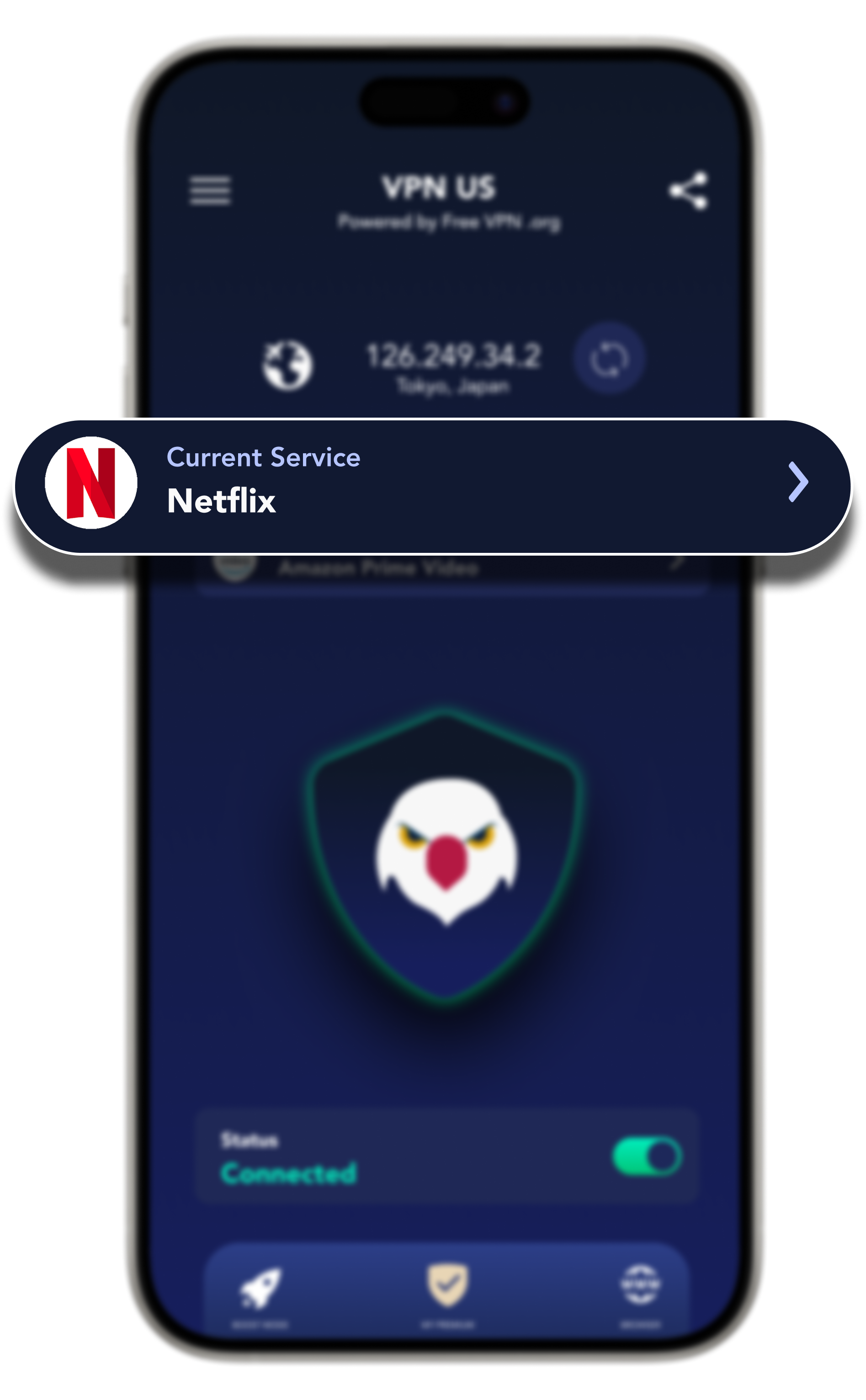 A streaming service selected in VPN US
